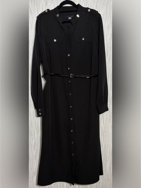 Dresses & Skirts - Tommy Hilfiger Black Long-Sleeve Button Shirt Dress with Belt